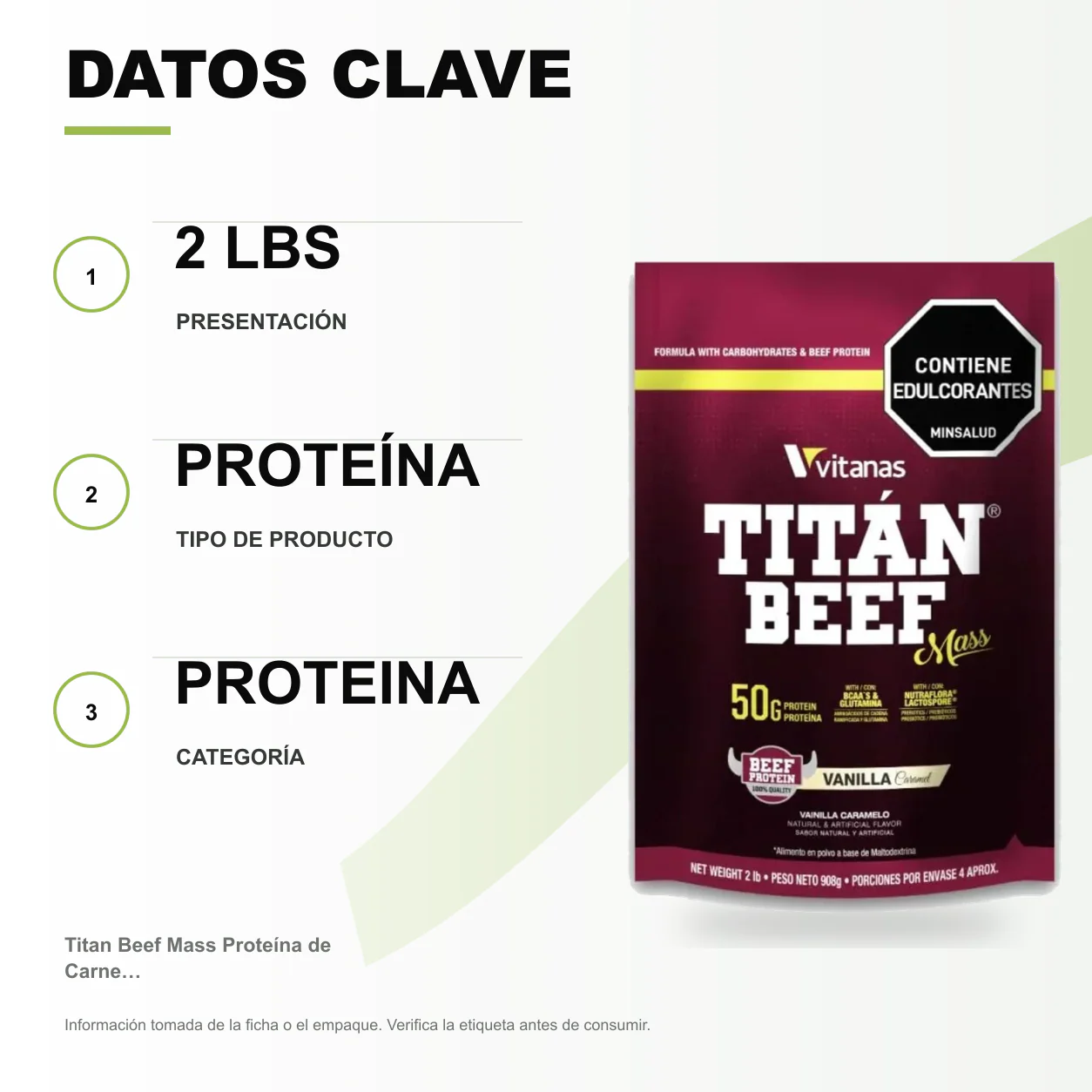 Titan Beef Mass Proteína de Carne 2 lbs VITANAS - Image 2