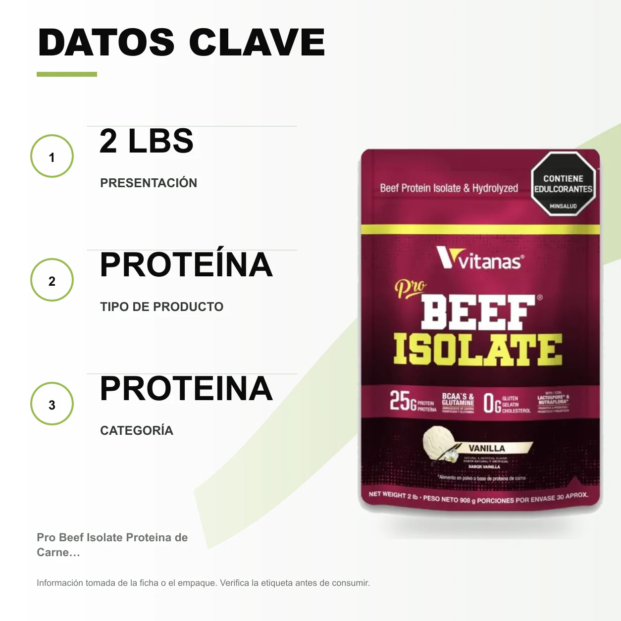 Pro Beef Isolate Proteina de Carne 2 lbs VITANAS - Image 2