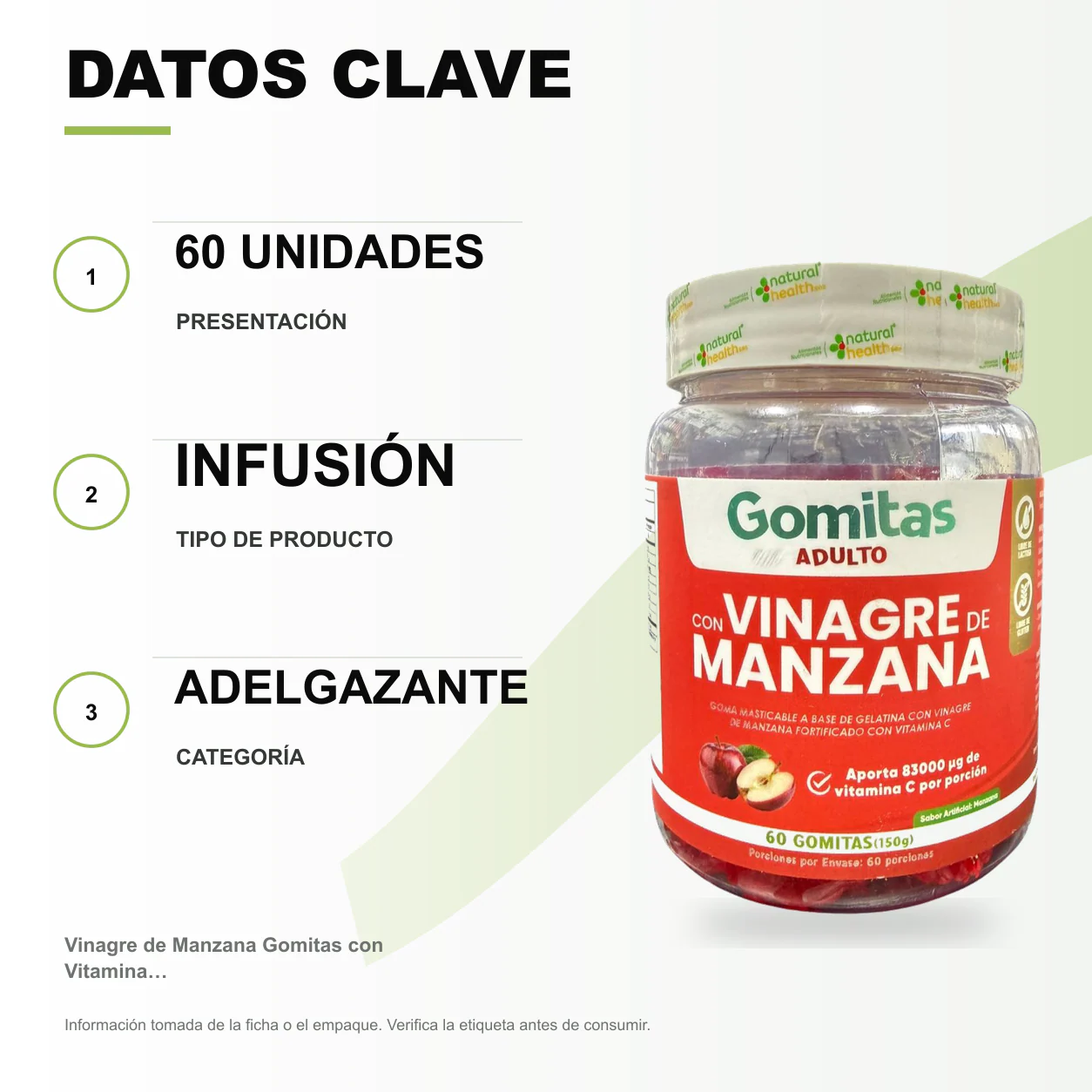 Vinagre de Manzana Gomitas con Vitamina C 60 Unidades - Image 2