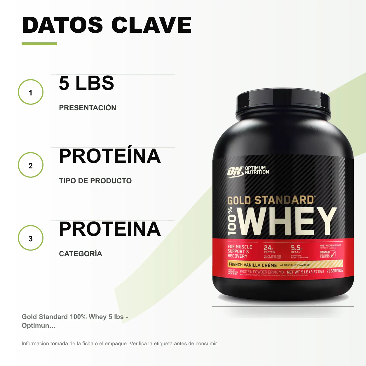 Gold Standard 100% Whey 5 lbs - Optimun Nutrition - Image 2