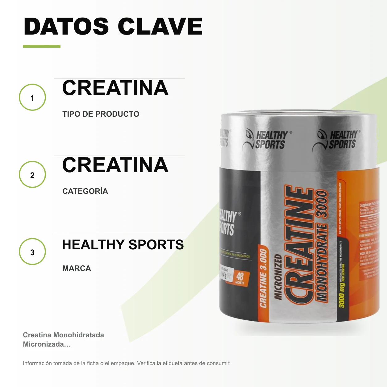Creatina Monohidratada Micronizada 48 Sticks Healthy Sports - Image 2