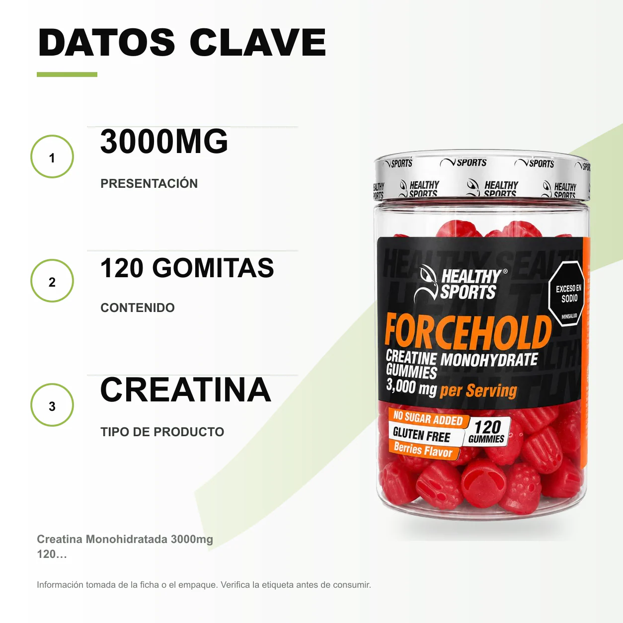 Creatina Monohidratada 3000mg 120 Gomitas Healthy Sports - Image 2