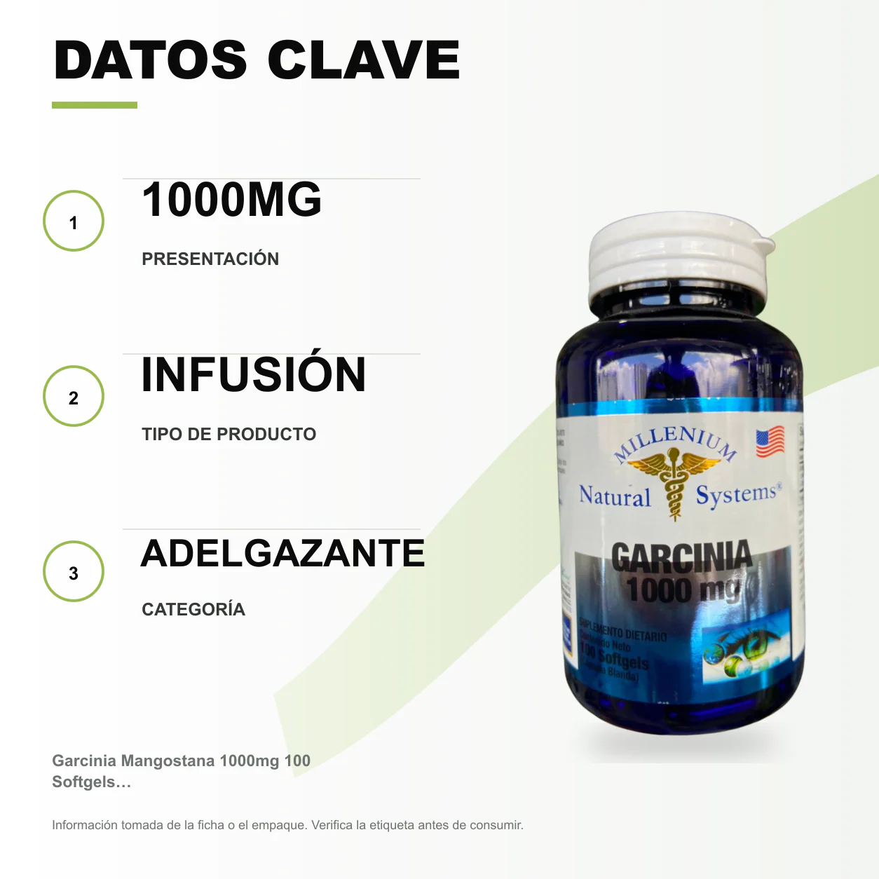 Garcinia Mangostana 1000mg 100 Softgels Millenium - Image 2