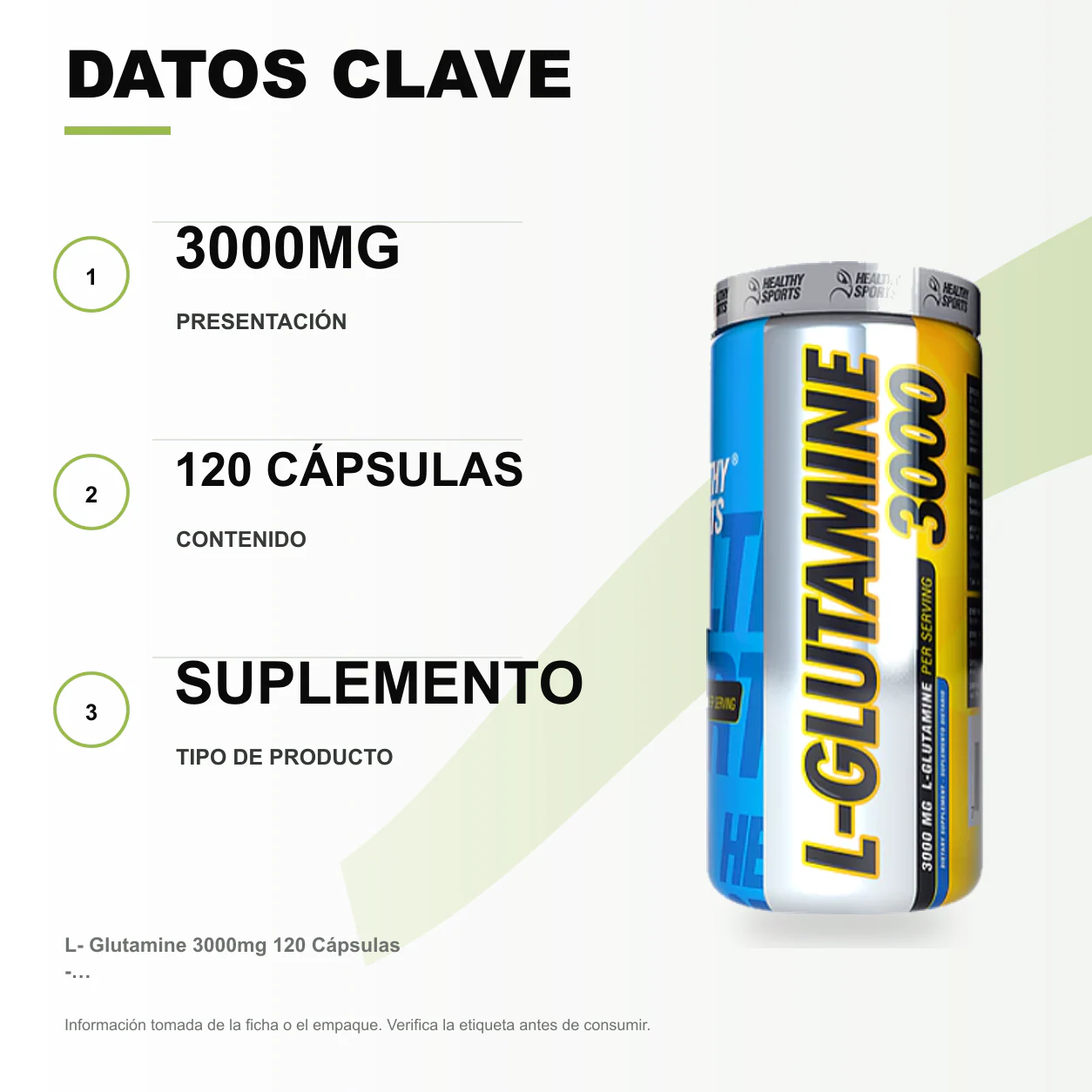 L- Glutamine 3000mg 120 Cápsulas - Healthy Sports - Image 2