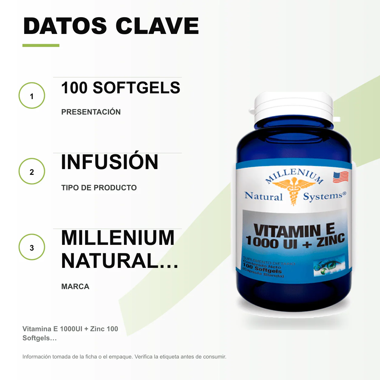 Vitamina E 1000UI + Zinc 100 Softgels Natural Systems - Image 2