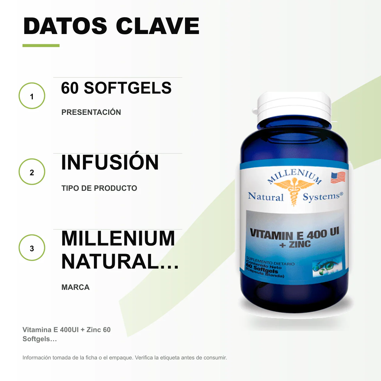 Vitamina E 400UI + Zinc 60 Softgels Natural Systems - Image 2