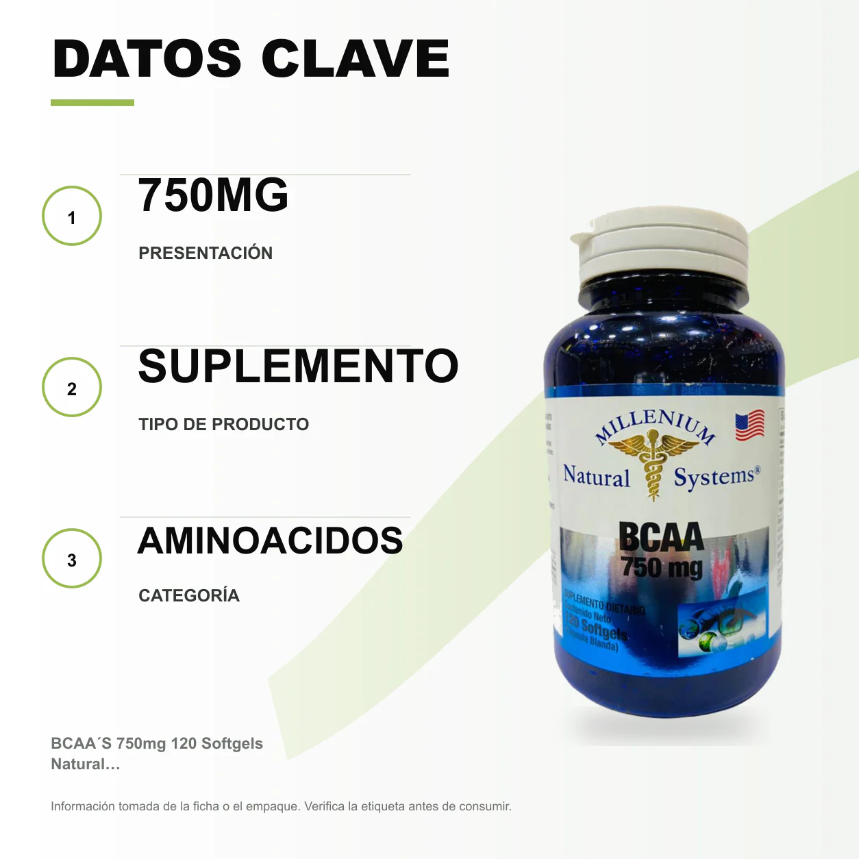 BCAA´S 750mg 120 Softgels Natural Systems - Image 2